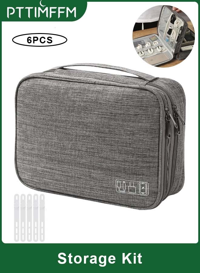 PTTIMFFM Multi-Functional Travel Storage Organizer Kit with 5 Reusable Silicone Cable Ties, Portable Electronics and Accessories Storage Bag - Image 1